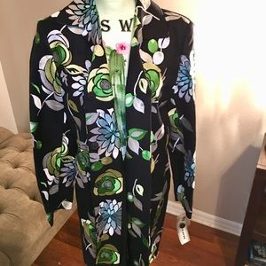 Navy & Lime Green Fully Embroidered Floral Trench